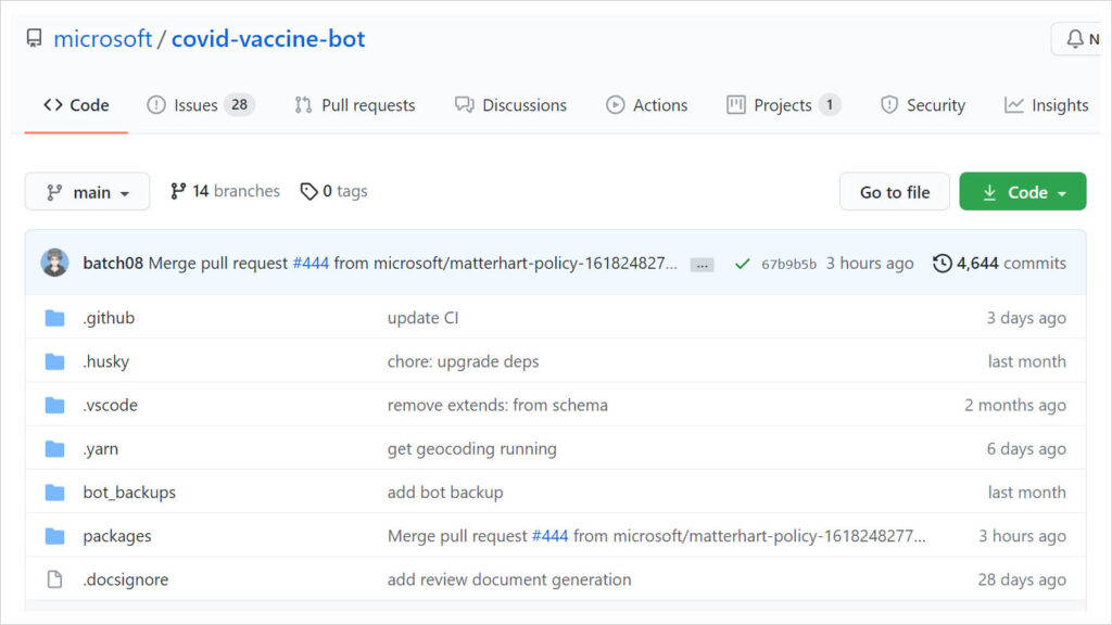 graphical user interface: covid-vaccine-bot on GitHub