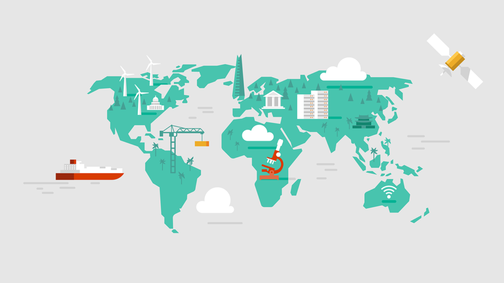 illustration of a global map showing connected infrastructure