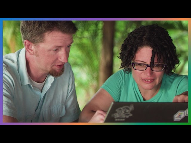 MSR 30th anniversary video still: two researchers working on a laptop