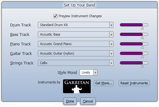 Songsmith instrument configuration