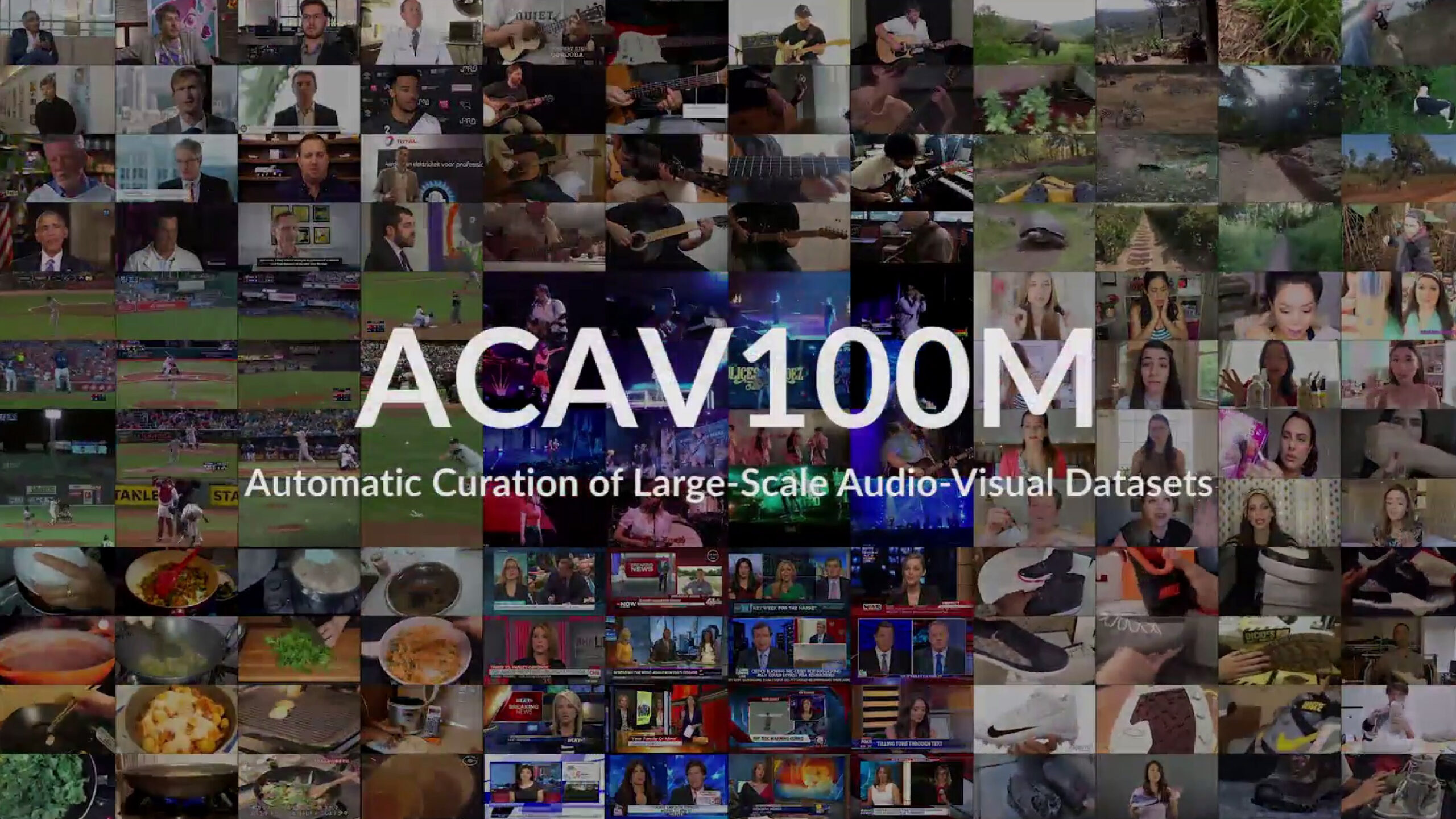 ACAV100M text on top of a series of small images.