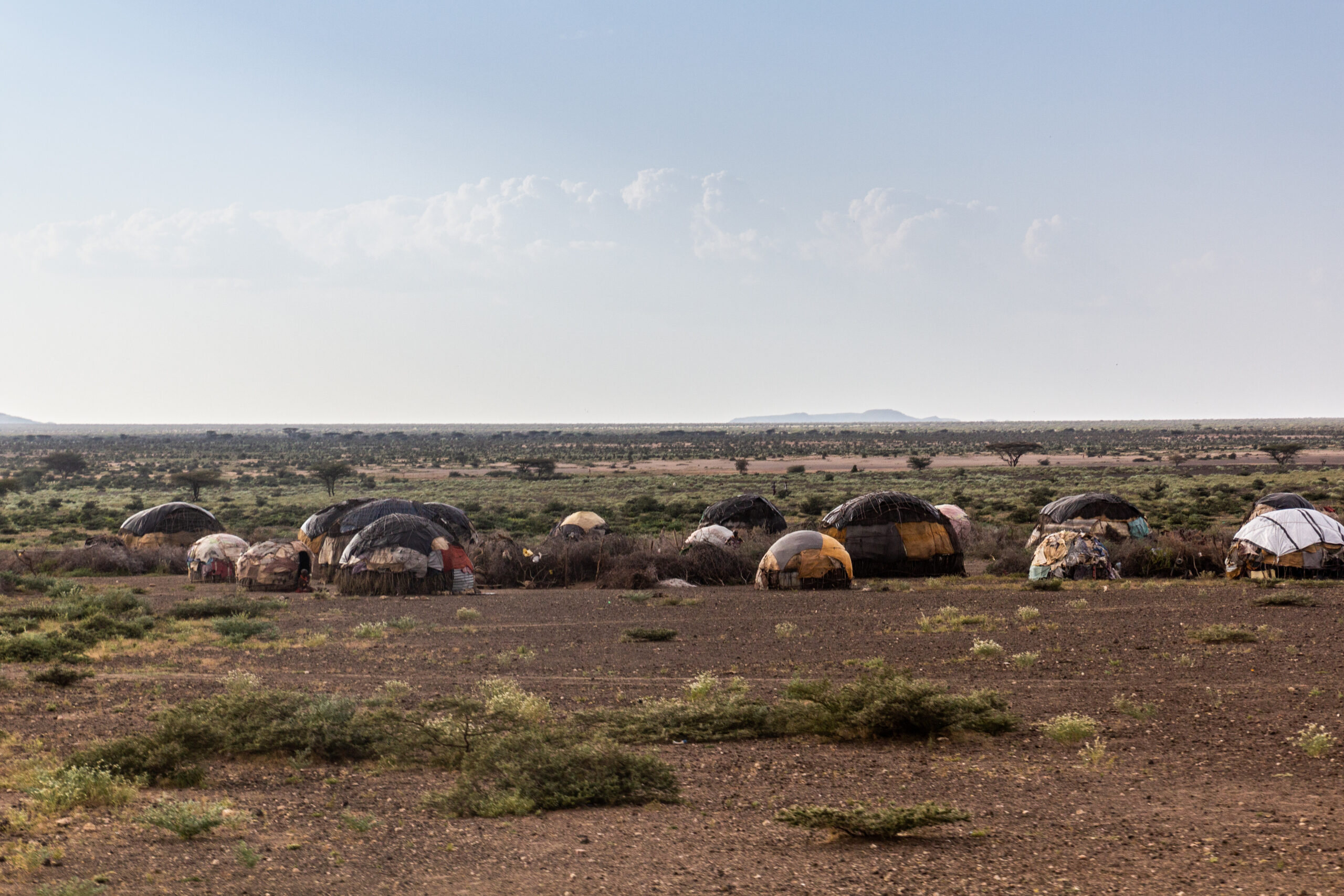 Aerial image of a village in the arid lands of northern Kenya