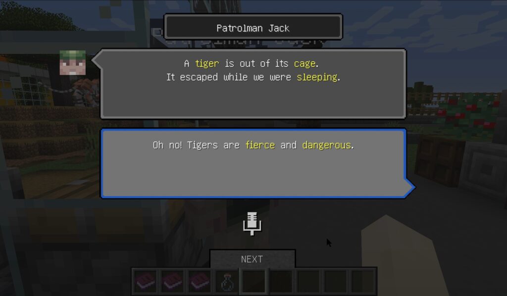 Dialogue with zoo patrolman Jack in the second mission.