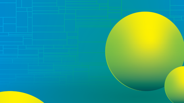 blue background with lime green 3D spheres