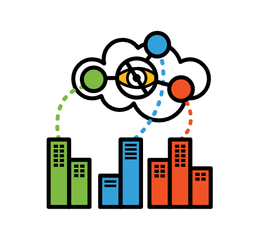 Icon depicting three separate nodes on a network that can communicate to one another but cannot read each other's data.