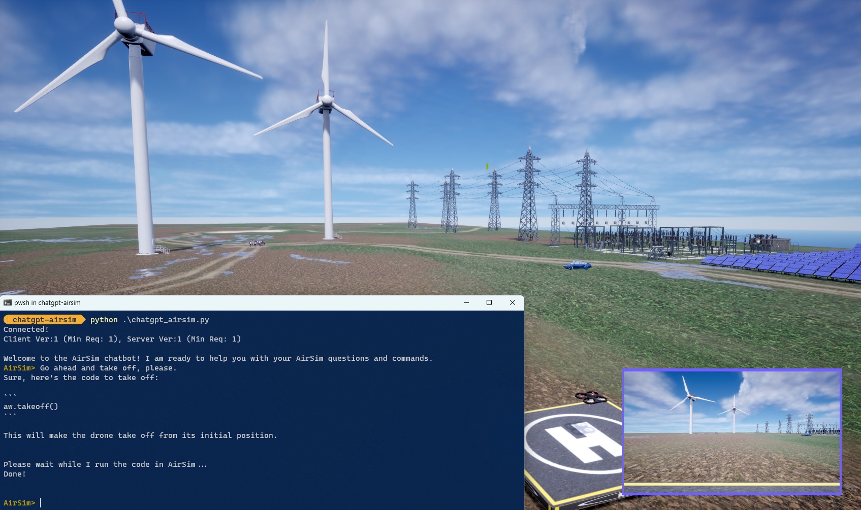 Screenshot of the ChatGPT - AirSim interface