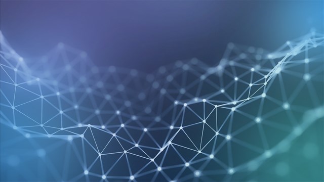 AI and Microsoft Research header - abstract neural network pattern on dark spectrum background