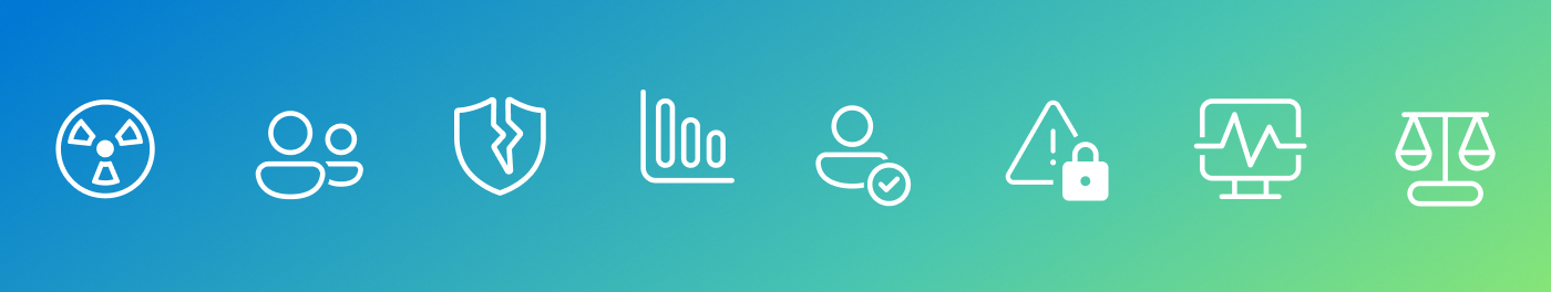 White line icons on a blue and green gradient background