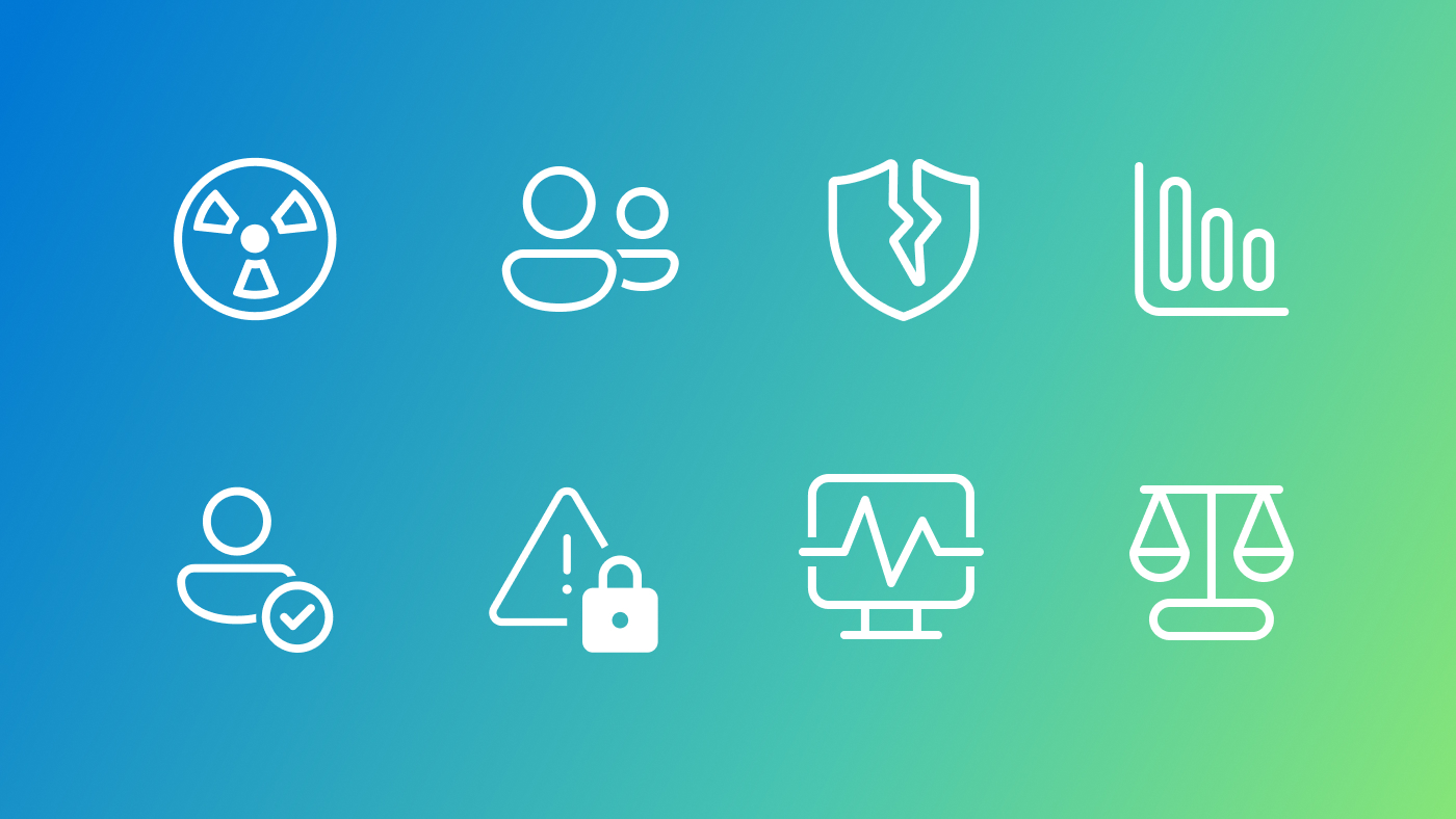 White line icons on a blue and green gradient background