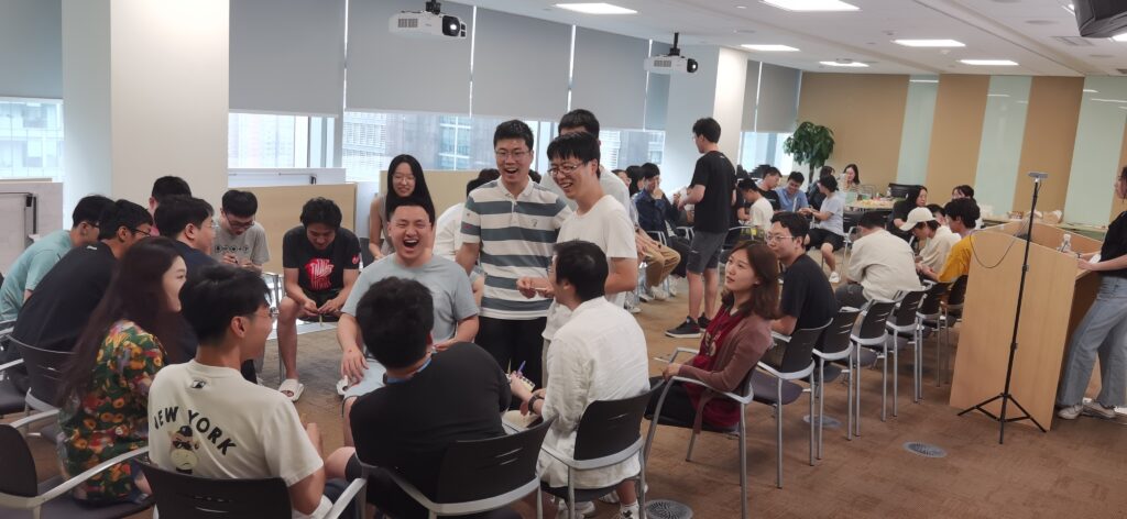 a group of people in a room