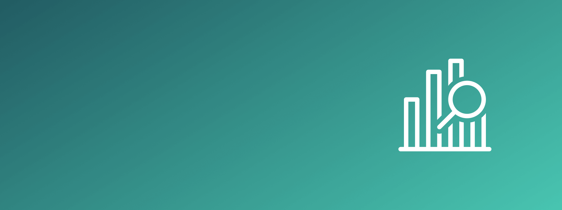 white bar graph with a magnifying glass icon on a green gradient background
