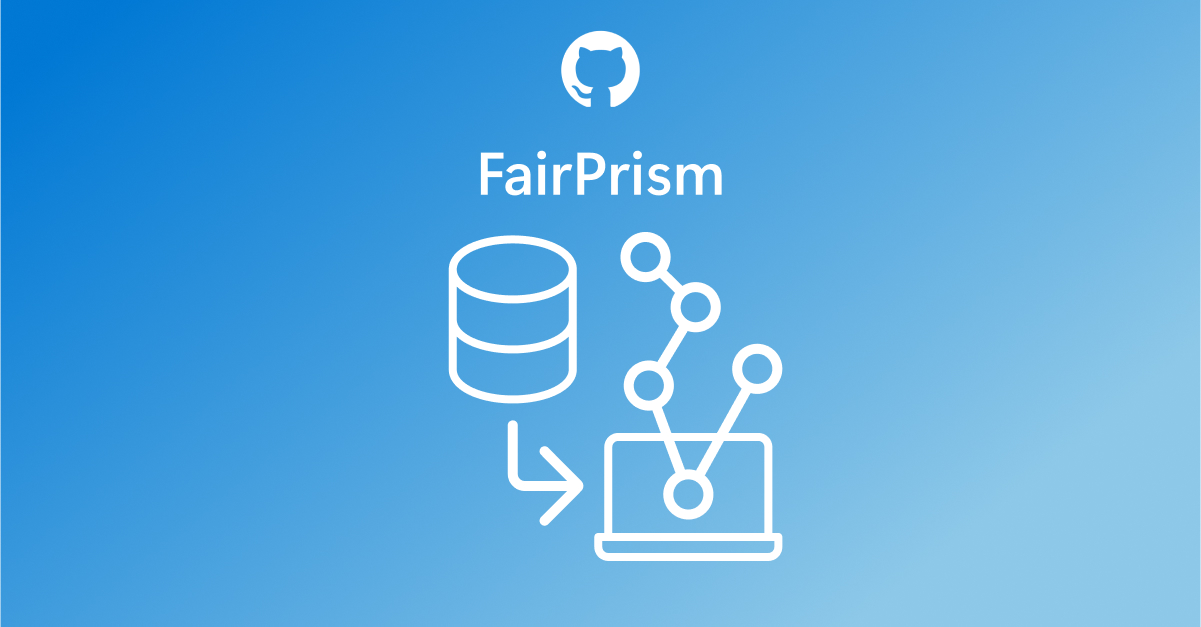 ALT TEXT: An illustration of the dataset FairPrism comprising an icon of a database stack with an arrow pointing to an icon of a laptop overlaid with an icon of a network. The GitHub logo is included to indicate the dataset’s open-source availability.