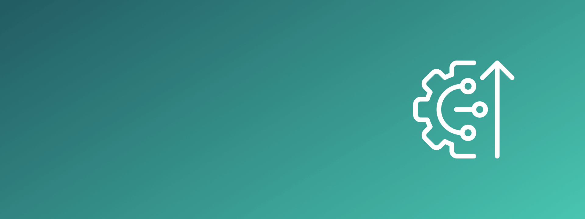 white half gear icon with an arrow pointing up on a green gradient background