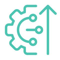 green half gear icon with an arrow pointing up