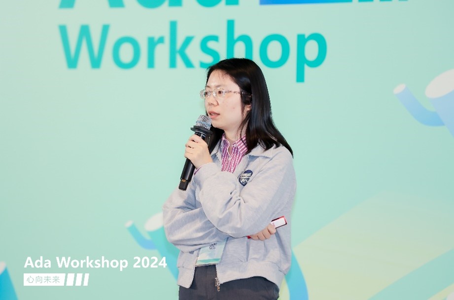 a woman giving a talk