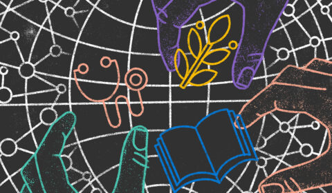 Research Forum | Episode 3 - abstract chalkboard background with colorful hands