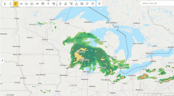 图5:微软降水预报(每4分钟一次对接下来4小时进行预测)。