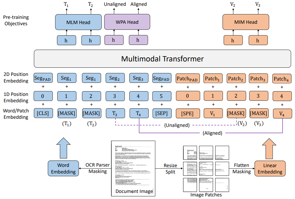 LayoutLMv3 的架构和预训练目标