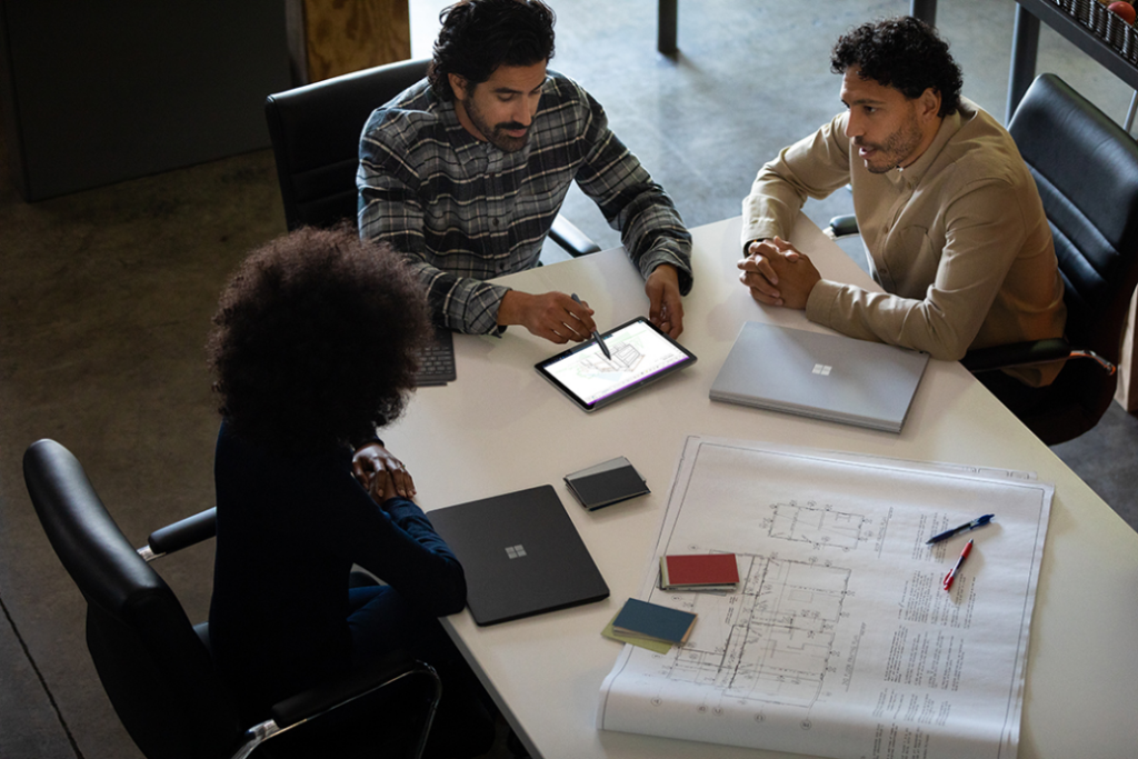 a group of people discussing