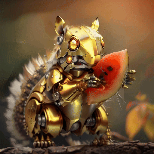 MicroCinema animation: a robo squirrel eating watermelon