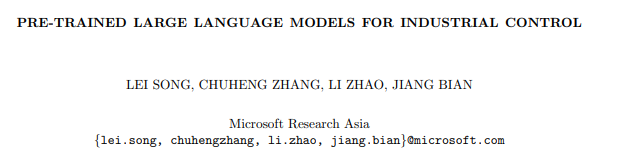 Pre-trained Large Language Models for Industrial Control