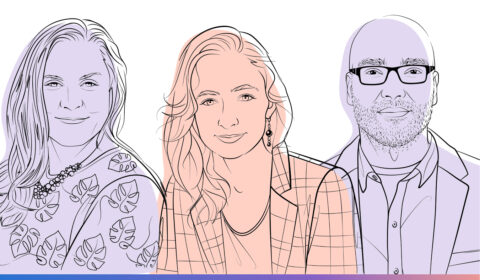 Illustrated headshots of Ginny Badanes, Madeleine Daepp and Robert Ness