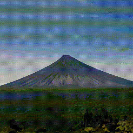 ARLON 根据渐进式多文本文案 “A majestic dormant volcano rises in the center ….”—> “An erupting volcano dominates the scene ……” 生成的视频