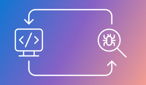 DeBug blog graphic with a line drawing of a computer screen on the left and a magnifying glass with a bug on the right.