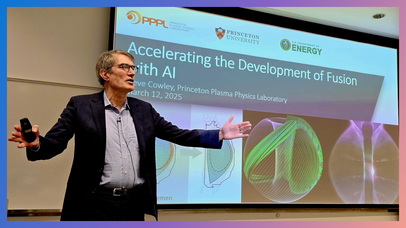 Sir Steven Cowley, professor and director of the Princeton Plasma Physics Laboratory and former head of the UK Atomic Energy Authority, giving a presentation.