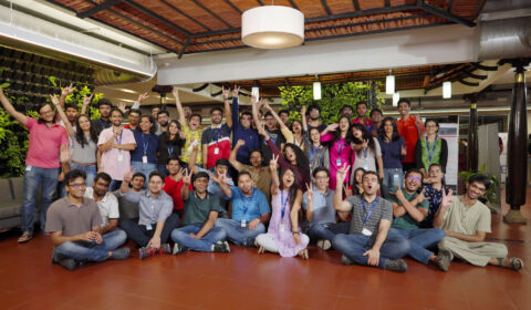 a group of people from the Microsoft Research India Lab posing for a photo