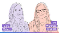 Illustrated headshots of Hanna Wallach (left) and Jenn Wortman Vaughan (right).