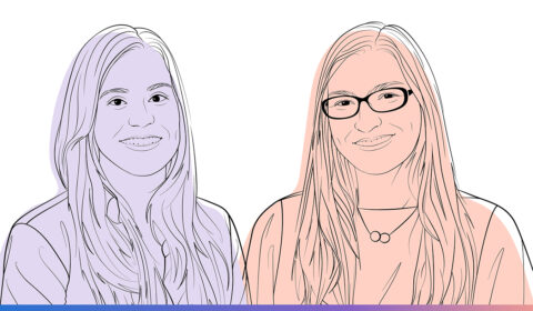 Illustrated headshots of Hanna Wallach (left) and Jenn Wortman Vaughan (right).