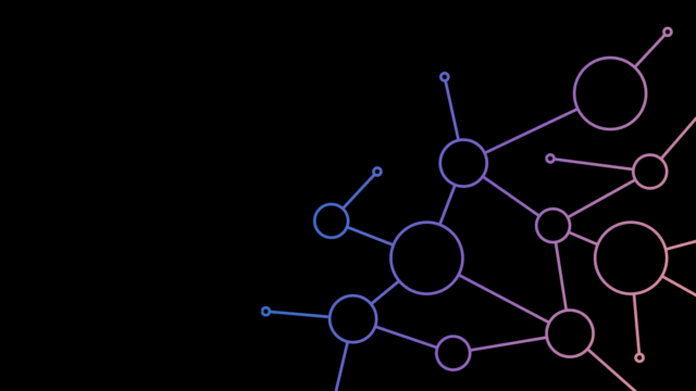 purple network node icons floating in the lower right area on a black background