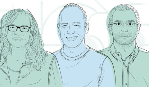 The Shape of Things to Come podcast | illustration of Amy Luers, Doug Burger, and Ishai Menache