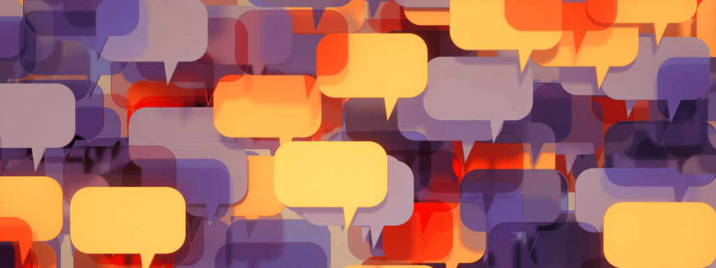 background pattern of chat bubbles in orange, yellow, and purple