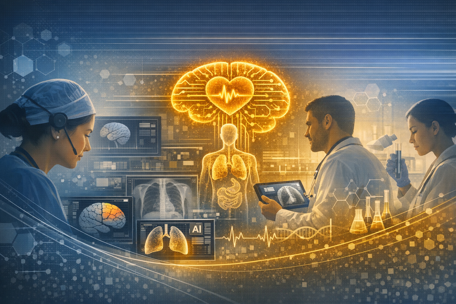 Healthcare workers using imaging AI to help patients