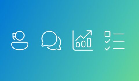Social Reasoning Bench | four icons on a blue to green gradient | person icon, chat bubble icon, chart icon, checklist icon