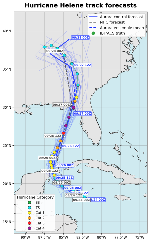 detailed map showing Hurricane Helene track forecast