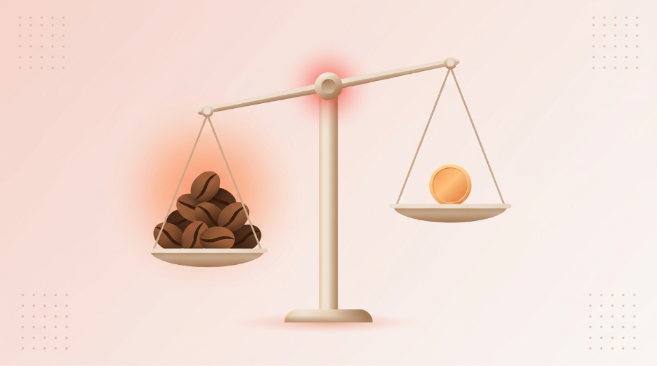 A scale showing coffee is worth more than gold