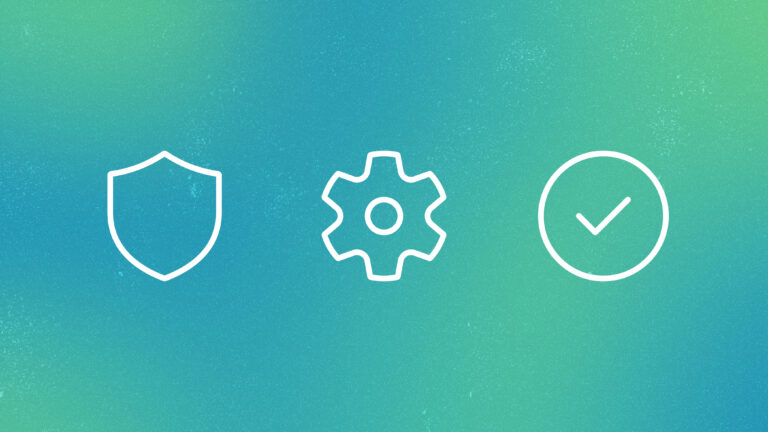 SkillOpt blog | three white line icons on an abstract green background | shield icon, gear icon, circle with checkmark icon