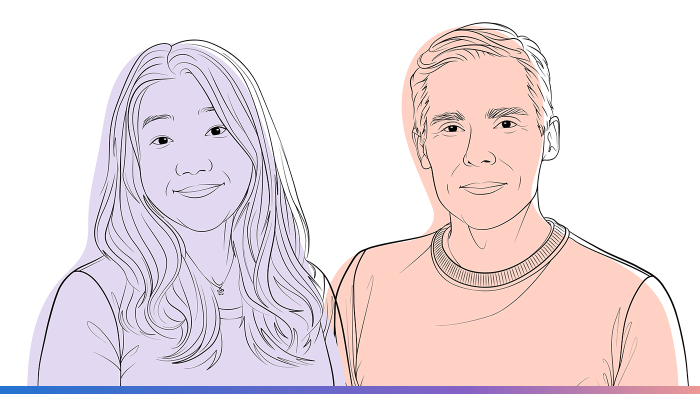 The Microsoft Research Podcast | illustration of Weishung Liu and Chris White