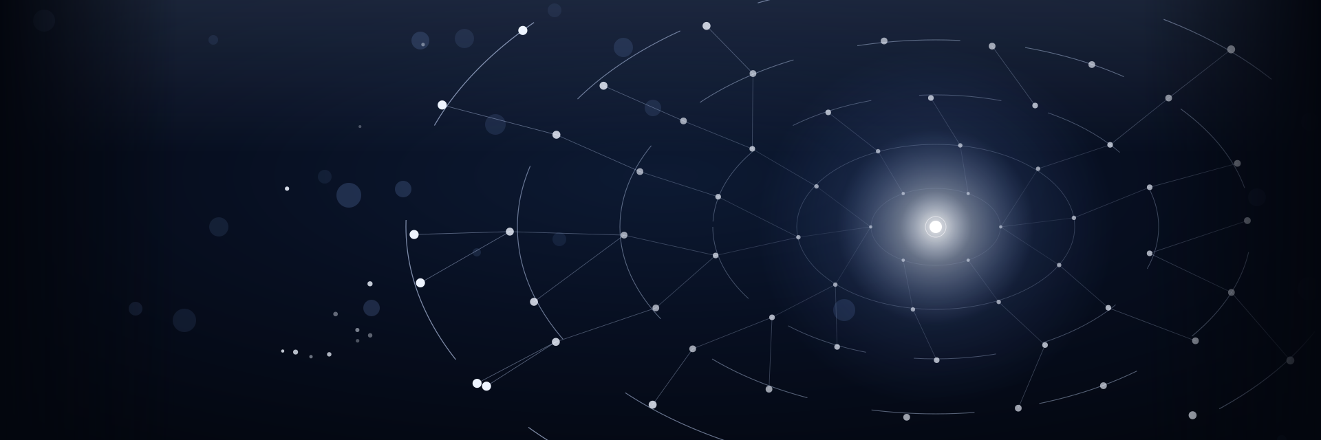 M365 Research | abstract header with a central node extending out in an elliptical shape