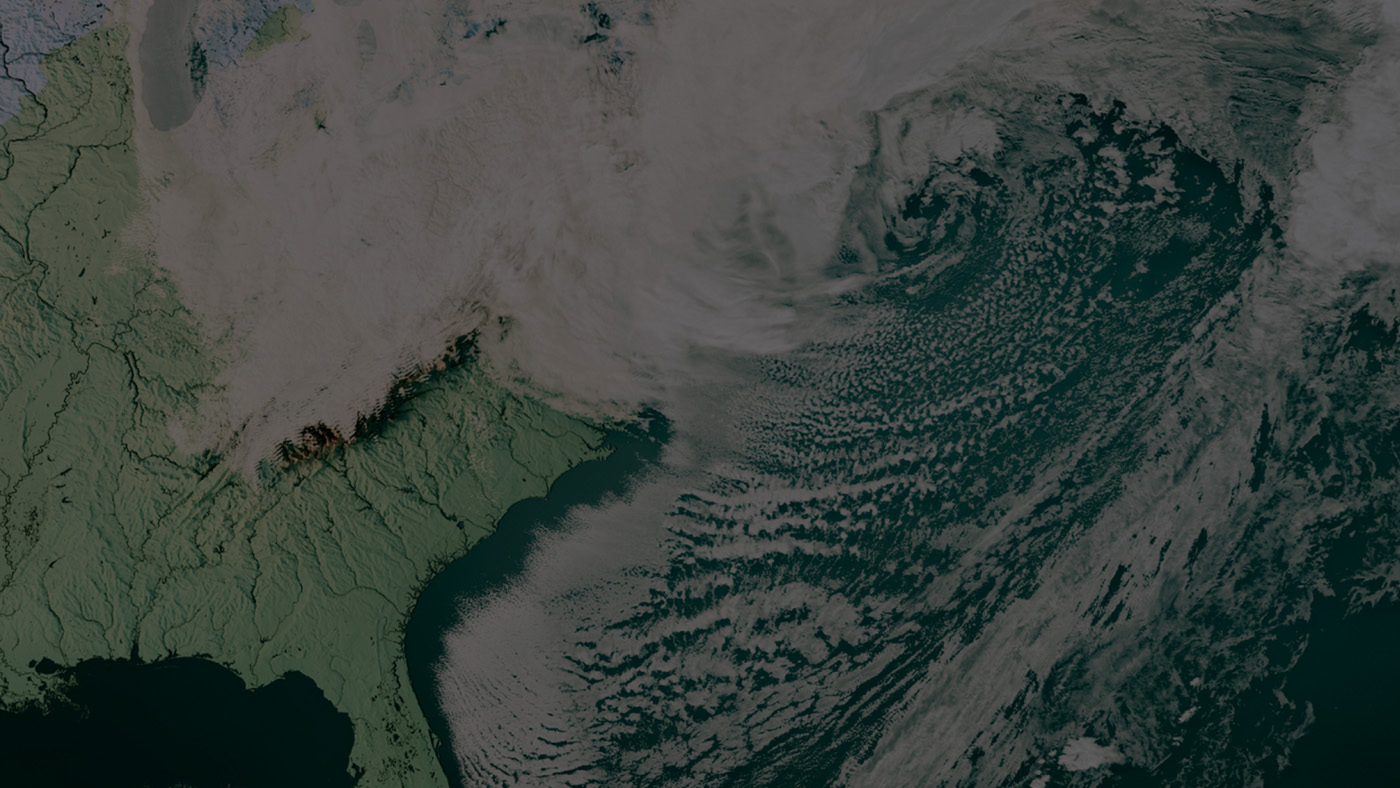 satellite image showing a storm off the northeast coast of the United States