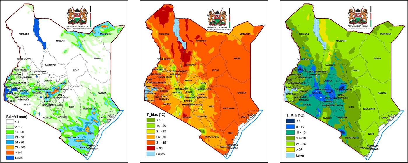 Figure 5: An excerpt from the rainfall and temperature forecasts delivered by the Kenya Meterological Service Authority. Image credit: Kenya Meteorological Service Authority