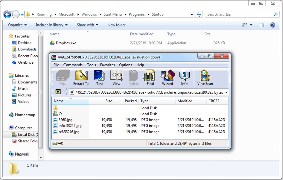 Contents of the malicious ACE file.