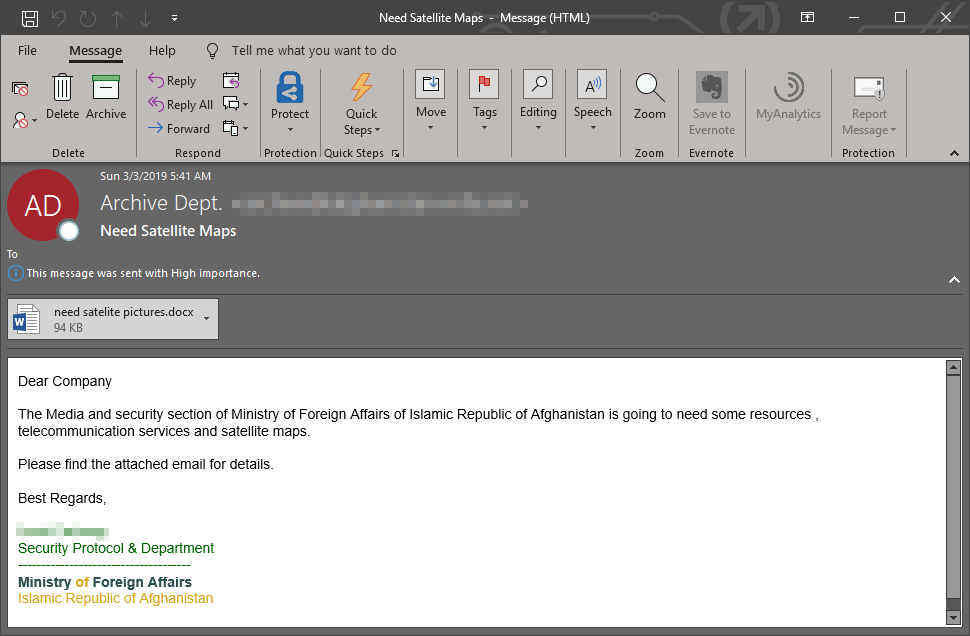 Spear phishing email.