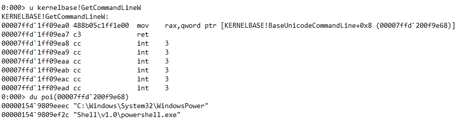 GetCommandLineW code before patching