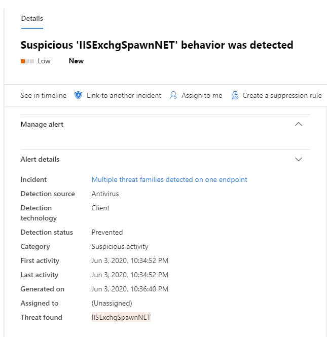 Microsoft Defender ATP alerts on blocked behaviors